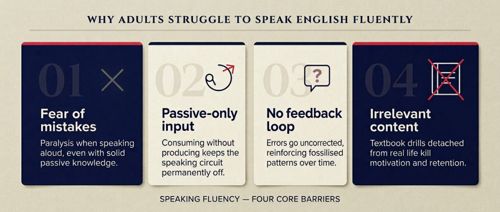main reasons adults struggle to speak English fluently