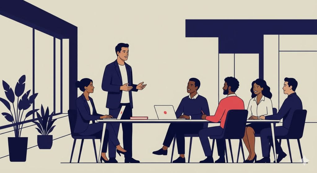 adult professional practising speaking English in a work context